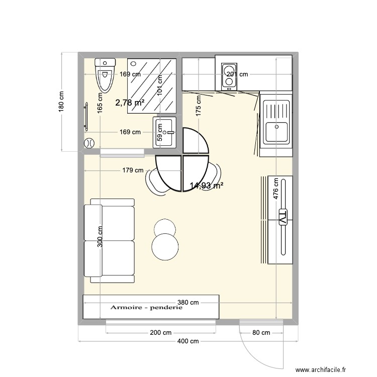 studio. Plan de 0 pièce et 0 m2