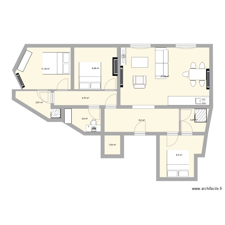 Boulogne Appart Coloc V2. Plan de 10 pièces et 83 m2
