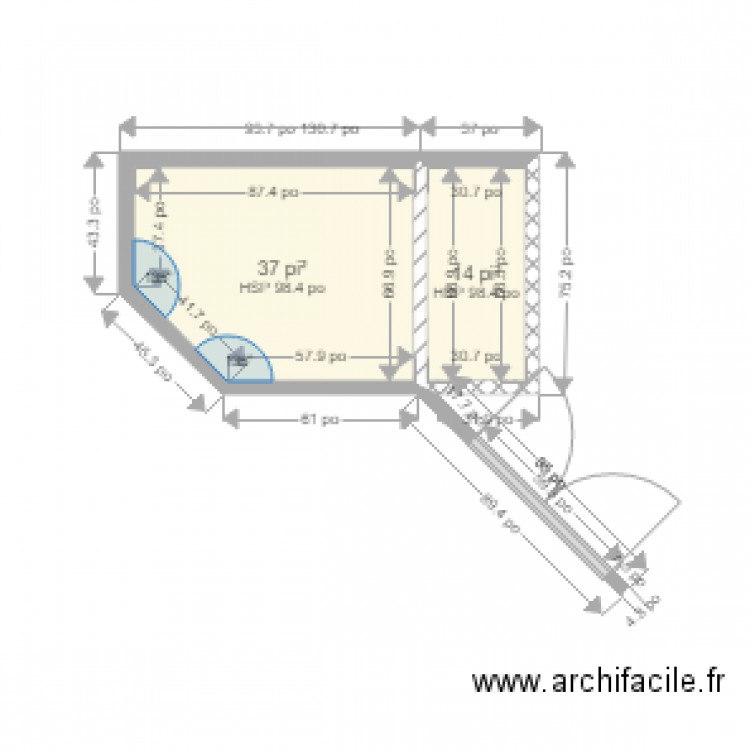 49 st-laurent . Plan de 2 pièces et 5 m2