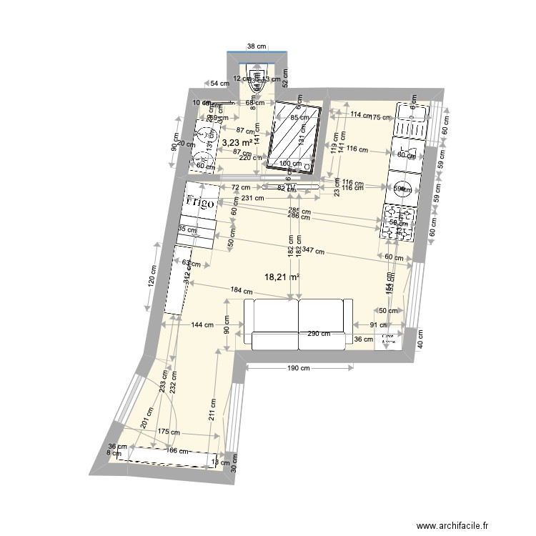 Aubernon Studio 1er. Plan de 2 pièces et 21 m2