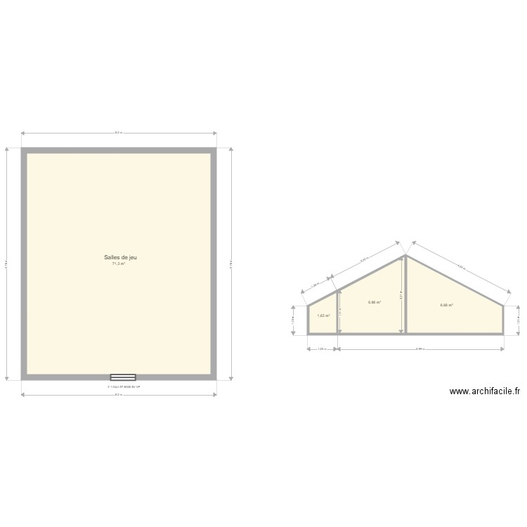 LEY étage et rampant . Plan de 4 pièces et 89 m2