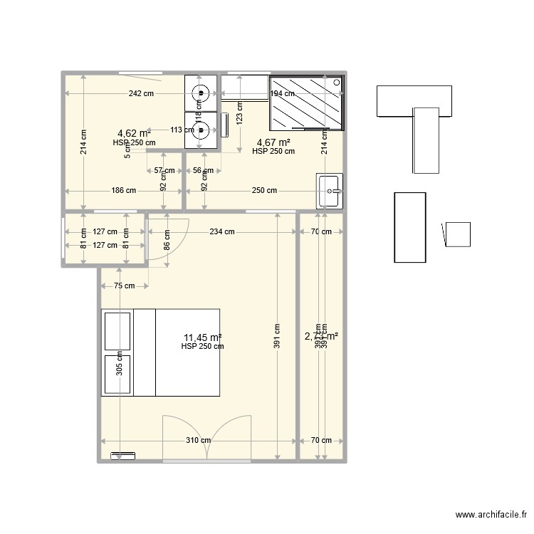 chambre. Plan de 5 pièces et 25 m2