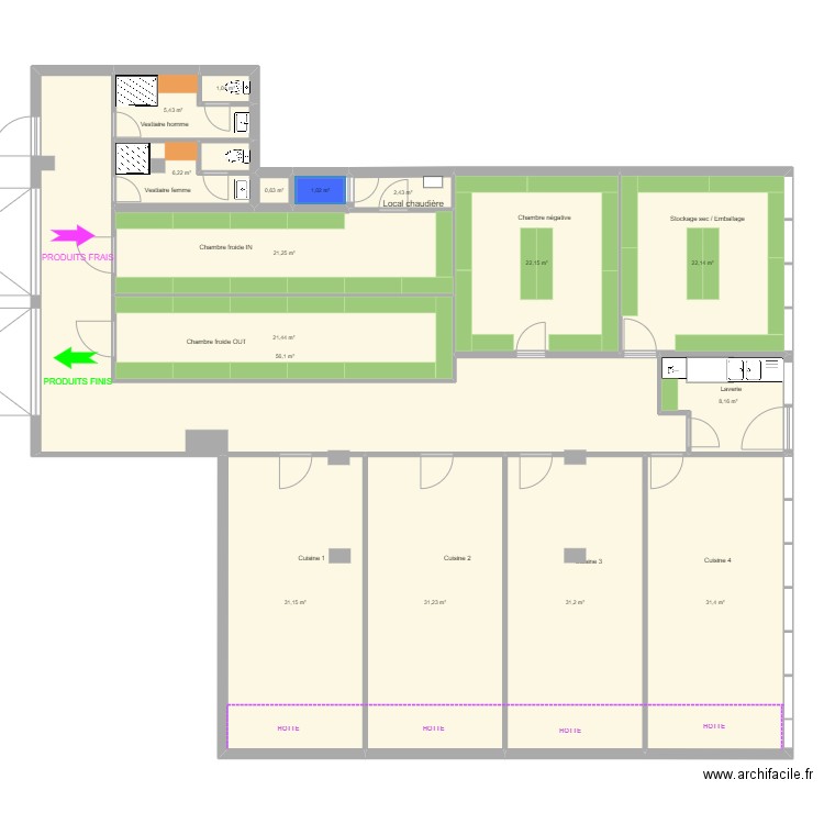 Atelier 14 : shared kitchen. Plan de 16 pièces et 293 m2