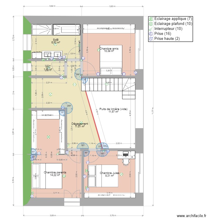 RénoT4EtageOct21Elec. Plan de 7 pièces et 65 m2