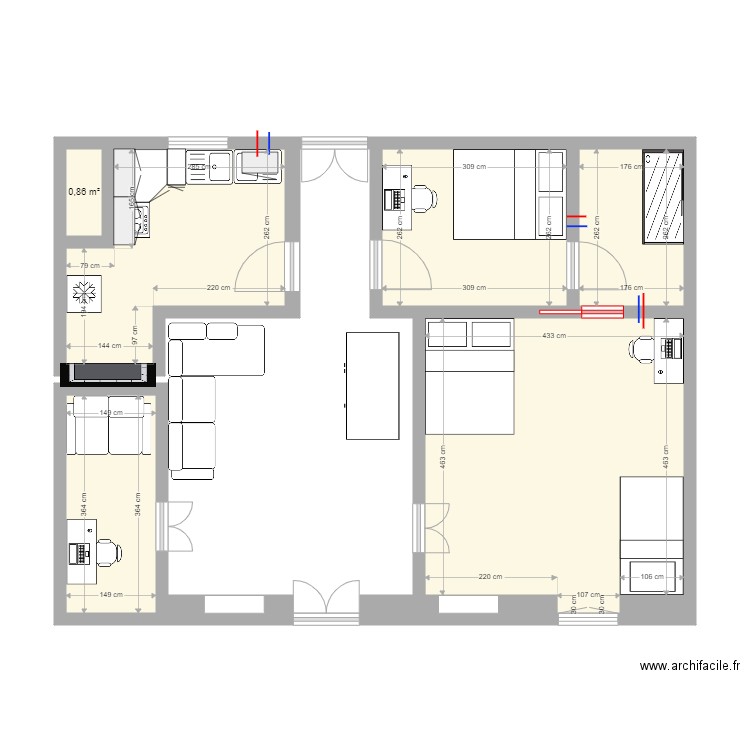 chambre mémé. Plan de 6 pièces et 49 m2