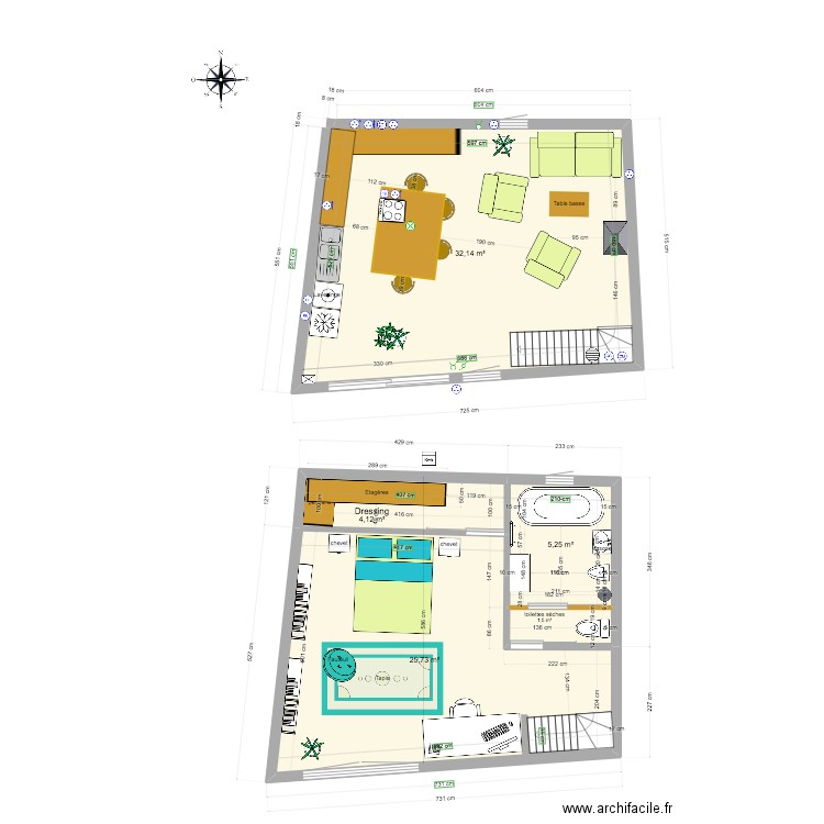 Nouveau 1er étage. Plan de 5 pièces et 69 m2