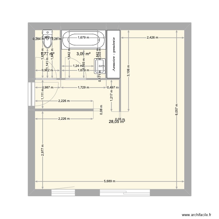 Mymosas. Plan de 3 pièces et 33 m2