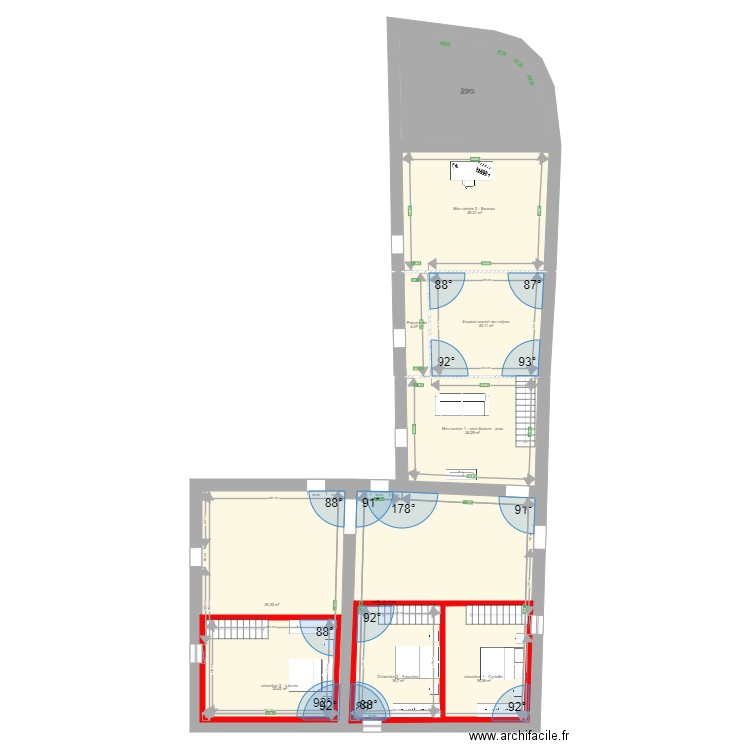 plan niveau 2  MEZZANINES  SALLE DE JEU  CHAMBRE. Plan de 10 pièces et 287 m2