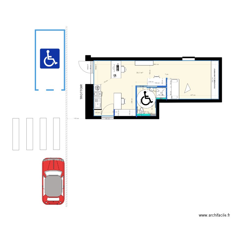 plan LOCAL avec meubles et ext 2. Plan de 0 pièce et 0 m2