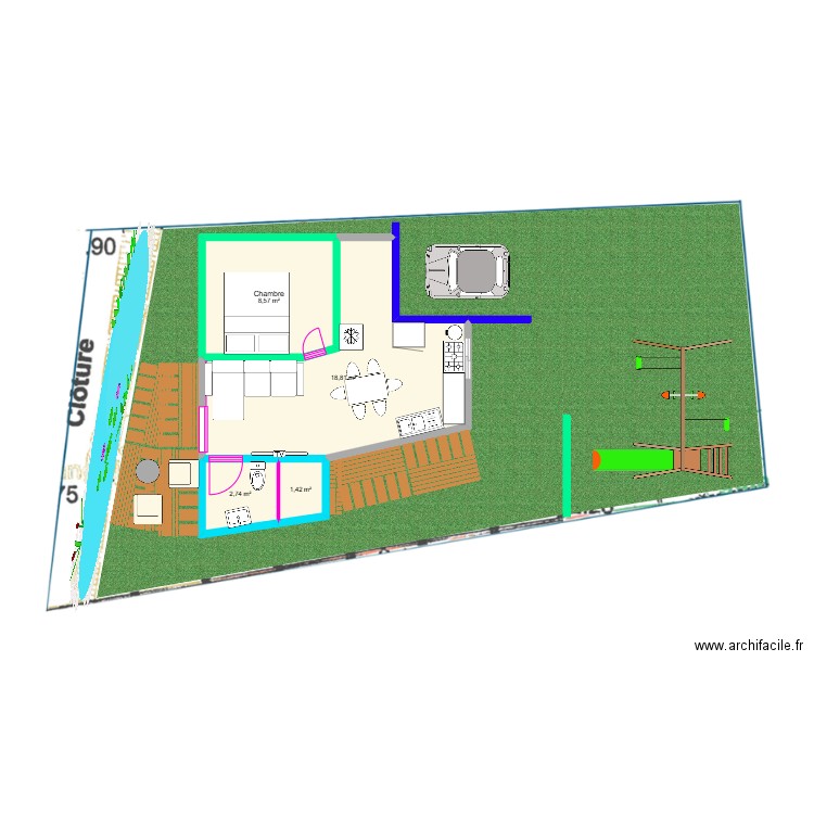 maison. Plan de 4 pièces et 32 m2