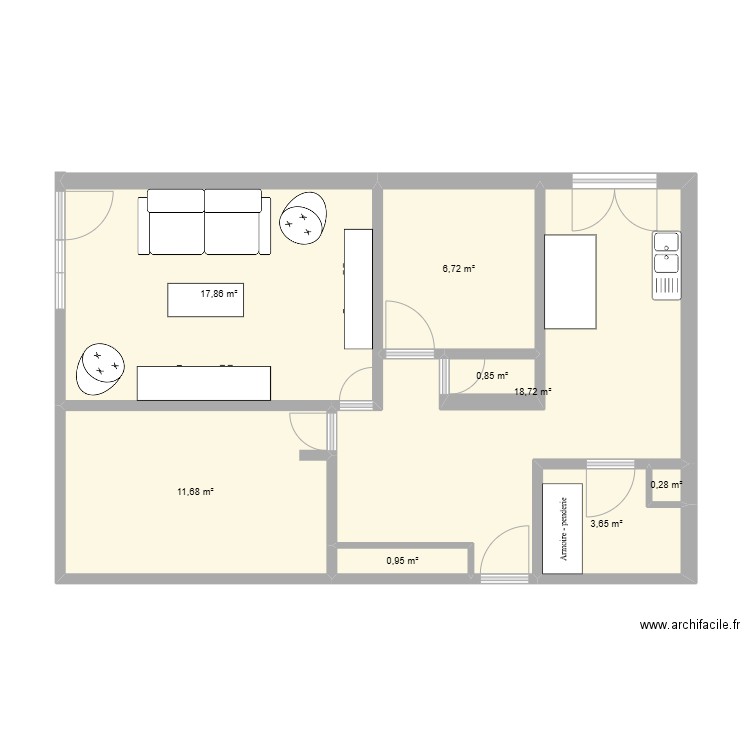 appart vero 1. Plan de 8 pièces et 61 m2