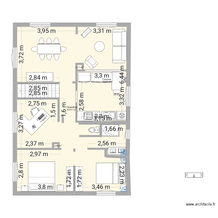 Fresse 5. Plan de 4 pièces et 90 m2
