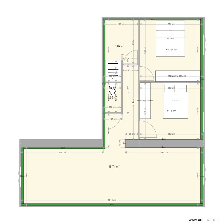 Chanchou. Plan de 5 pièces et 70 m2