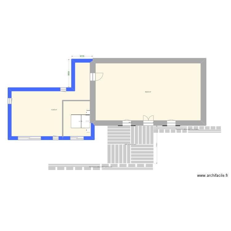 Extension V 40 m2 coté. Plan de 2 pièces et 110 m2