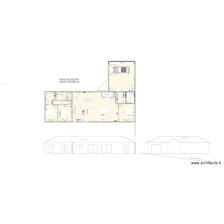 Plein pied en T. Plan de 0 pièce et 0 m2