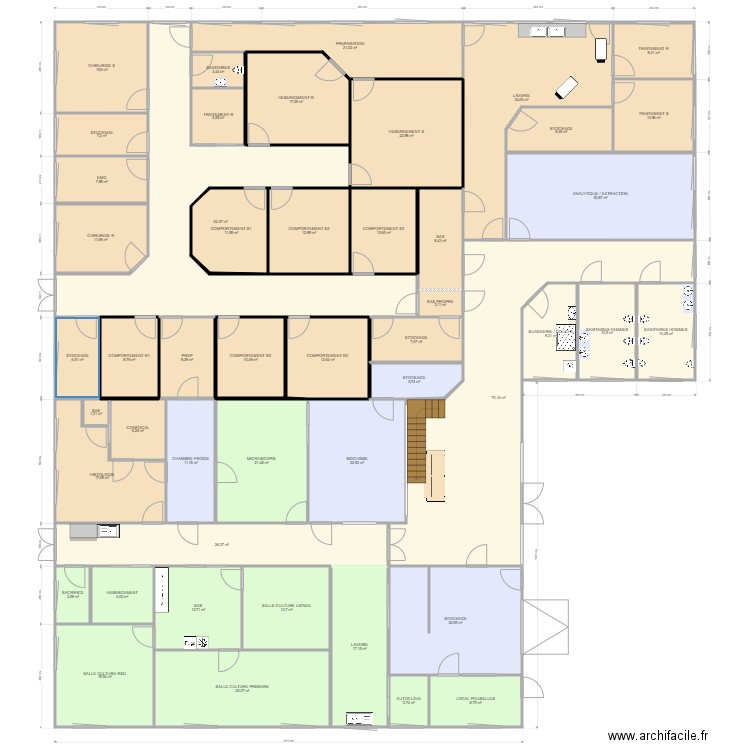 Implantation6. Plan de 48 pièces et 720 m2