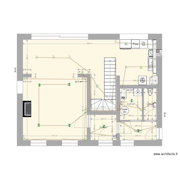 plan maison  RDC  ELECTRICITE LUMINAIRE 1. Plan de 0 pièce et 0 m2