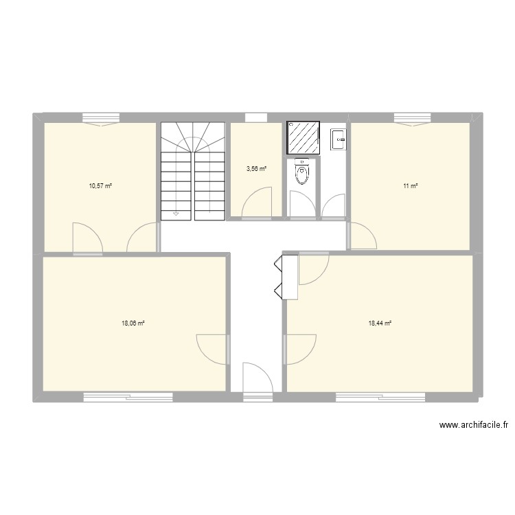 rdc. Plan de 5 pièces et 62 m2