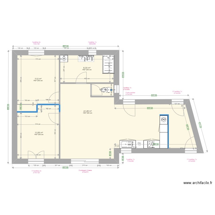 Les valayans 4. Plan de 5 pièces et 110 m2