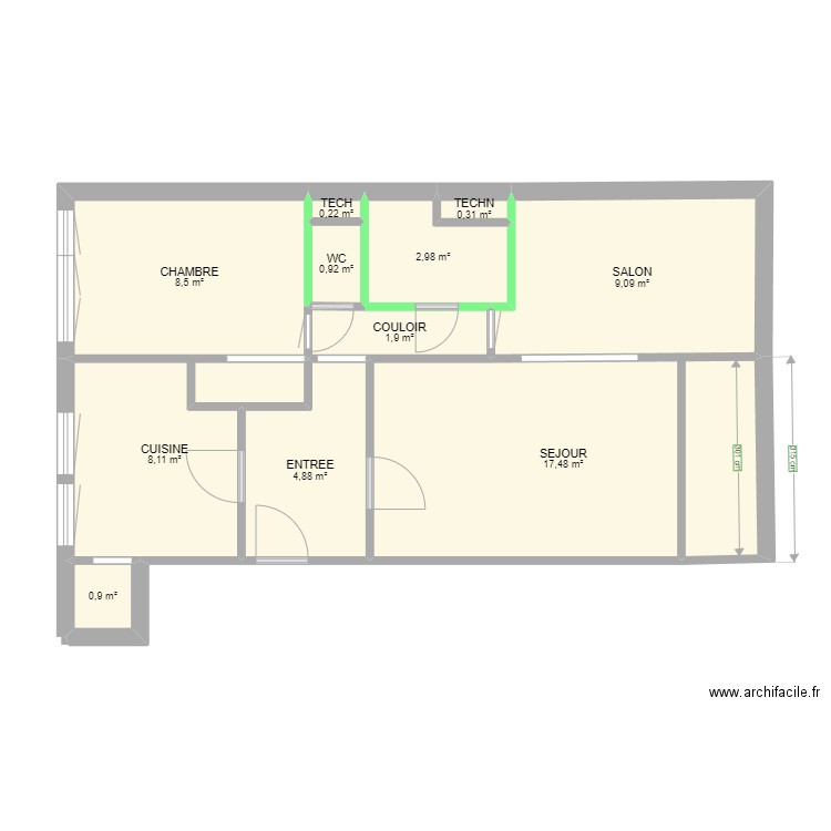 ESPACES. Plan de 11 pièces et 55 m2