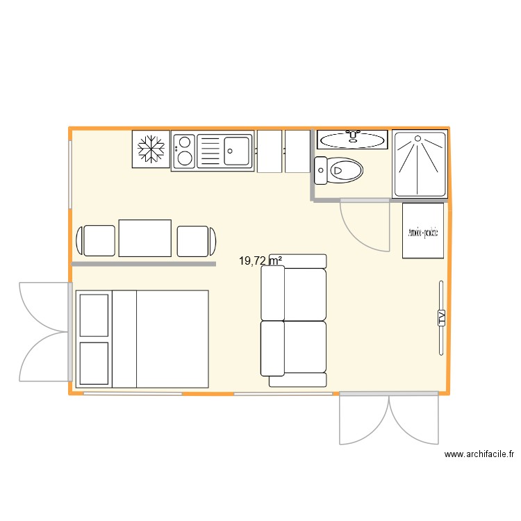 Chalet Jardin 19,7m2. Plan de 1 pièce et 20 m2