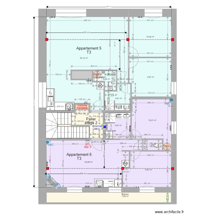 Pasteur Etage 2 j pl. Plan de 18 pièces et 133 m2