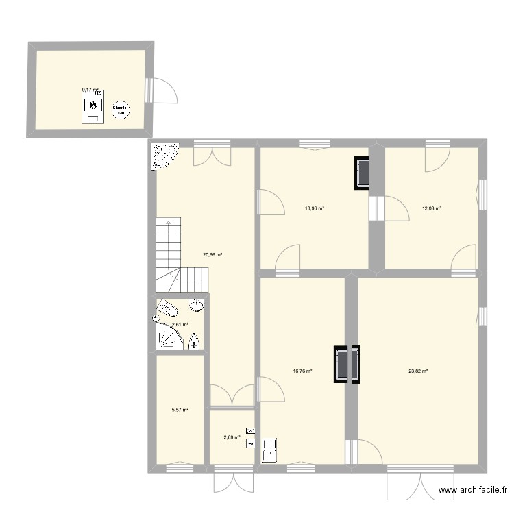 maison Alzonne 1. Plan de 9 pièces et 107 m2