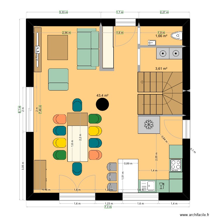 Maison. Plan de 3 pièces et 49 m2