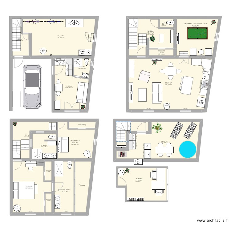 Cazouls les béziers. Plan de 22 pièces et 182 m2