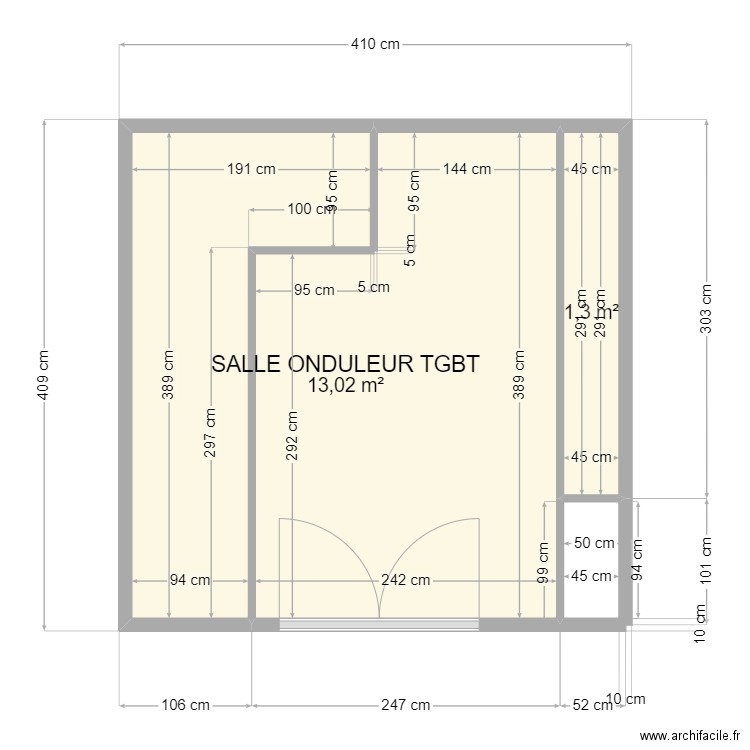 SALLE ONDULEUR TGBT. Plan de 2 pièces et 14 m2