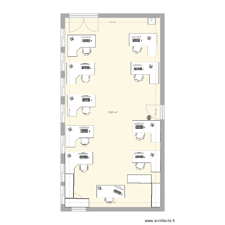 classe de constru. Plan de 1 pièce et 74 m2