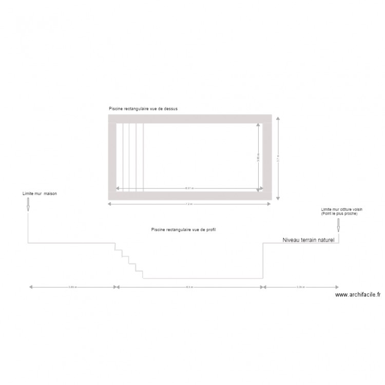 Plan de coupe piscine rectangulaire. Plan de 0 pièce et 0 m2