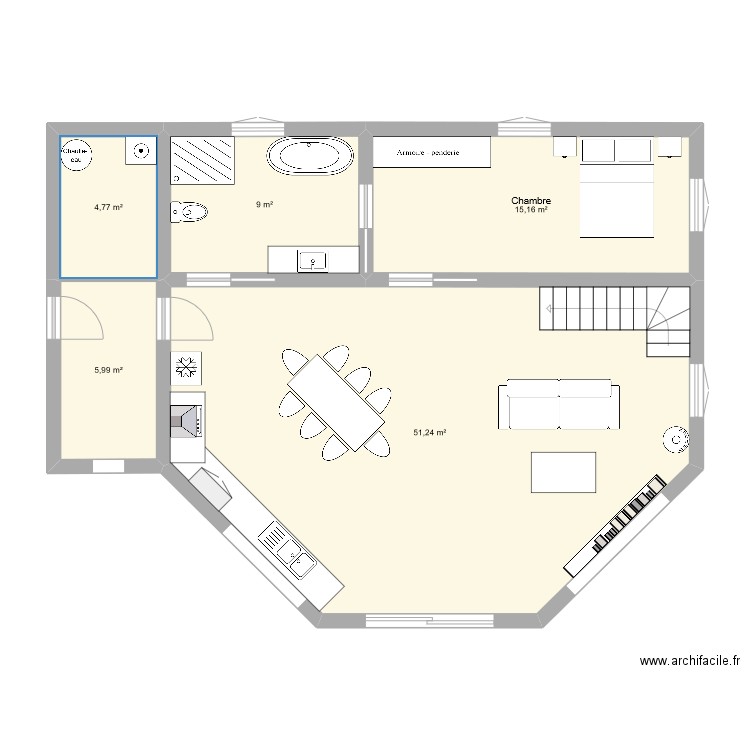 rdc maison bois semi-octo. Plan de 7 pièces et 114 m2