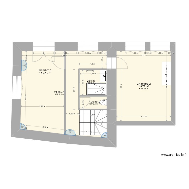 1er etage saint aubin sdb modifié ALEX elec. Plan de 4 pièces et 44 m2