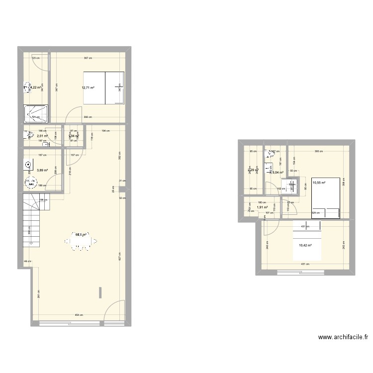 APPART 1V2. Plan de 11 pièces et 91 m2