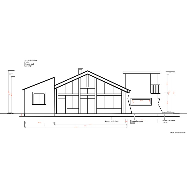 Studio Picholine Projet 02 18 2 sur&eacute;l&eacute;vation Fa&ccedil;ade Sud . Plan de 0 pièce et 0 m2