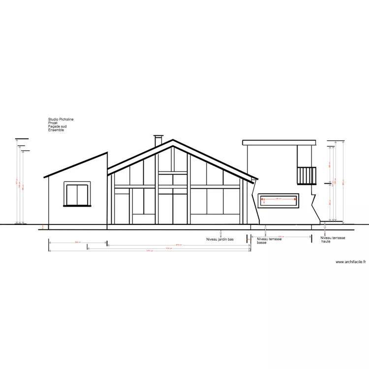 Studio Picholine Projet 02 18 2 sur&eacute;l&eacute;vation Fa&ccedil;ade Sud . Plan de 