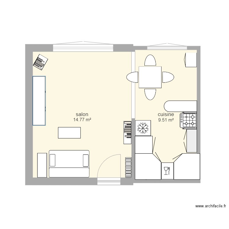 SALON et CUISINE. Plan de 0 pièce et 0 m2