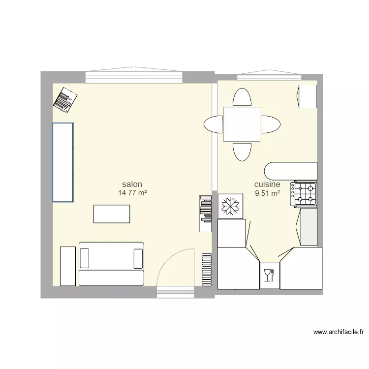 SALON et CUISINE. Plan de 