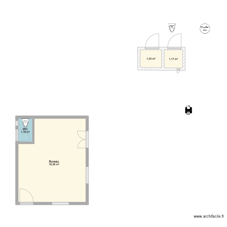 BUREAU . Plan de 4 pièces et 22 m2