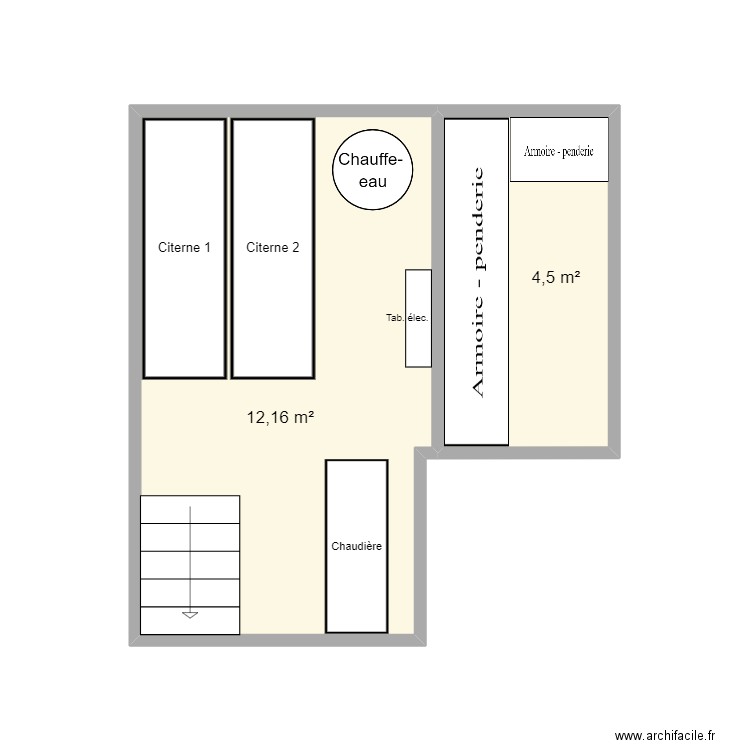 Local technique. Plan de 2 pièces et 17 m2