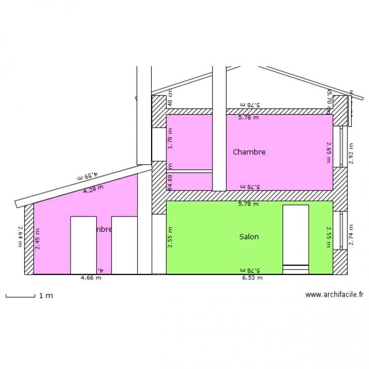 Coupe chambre - salon. Plan de 0 pièce et 0 m2