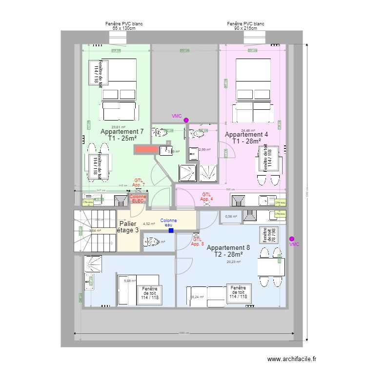 Pasteur Etage 3 j. Plan de 16 pièces et 126 m2
