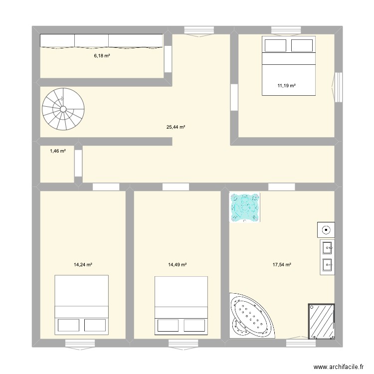 etage. Plan de 7 pièces et 91 m2