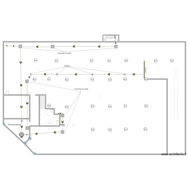 parking. Plan de 4 pièces et 1608 m2