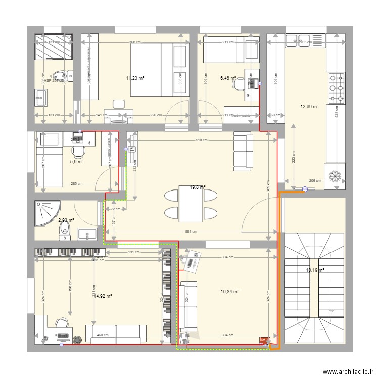 exercice mathieu. Plan de 10 pièces et 99 m2