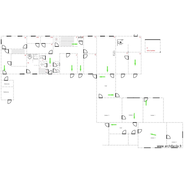 ERE  bâtiment A et ateliers sens évacuation. Plan de 0 pièce et 0 m2