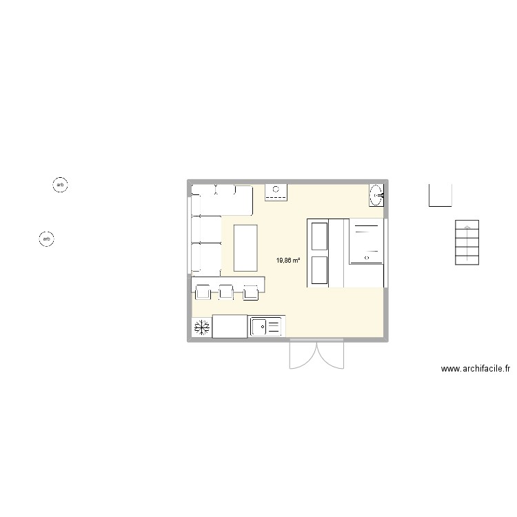 cabane. Plan de 1 pièce et 20 m2