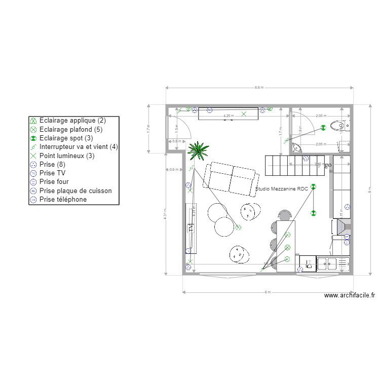 Studio Mezzanine  RDC 2. Plan de 0 pièce et 0 m2