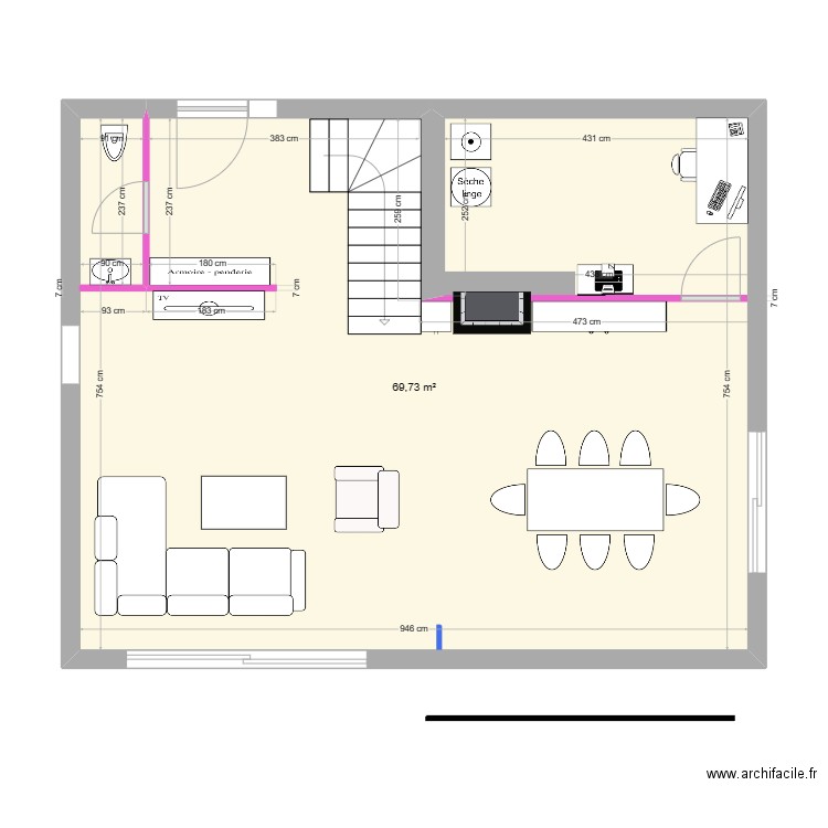 salon 19/05/2023 . Plan de 1 pièce et 70 m2